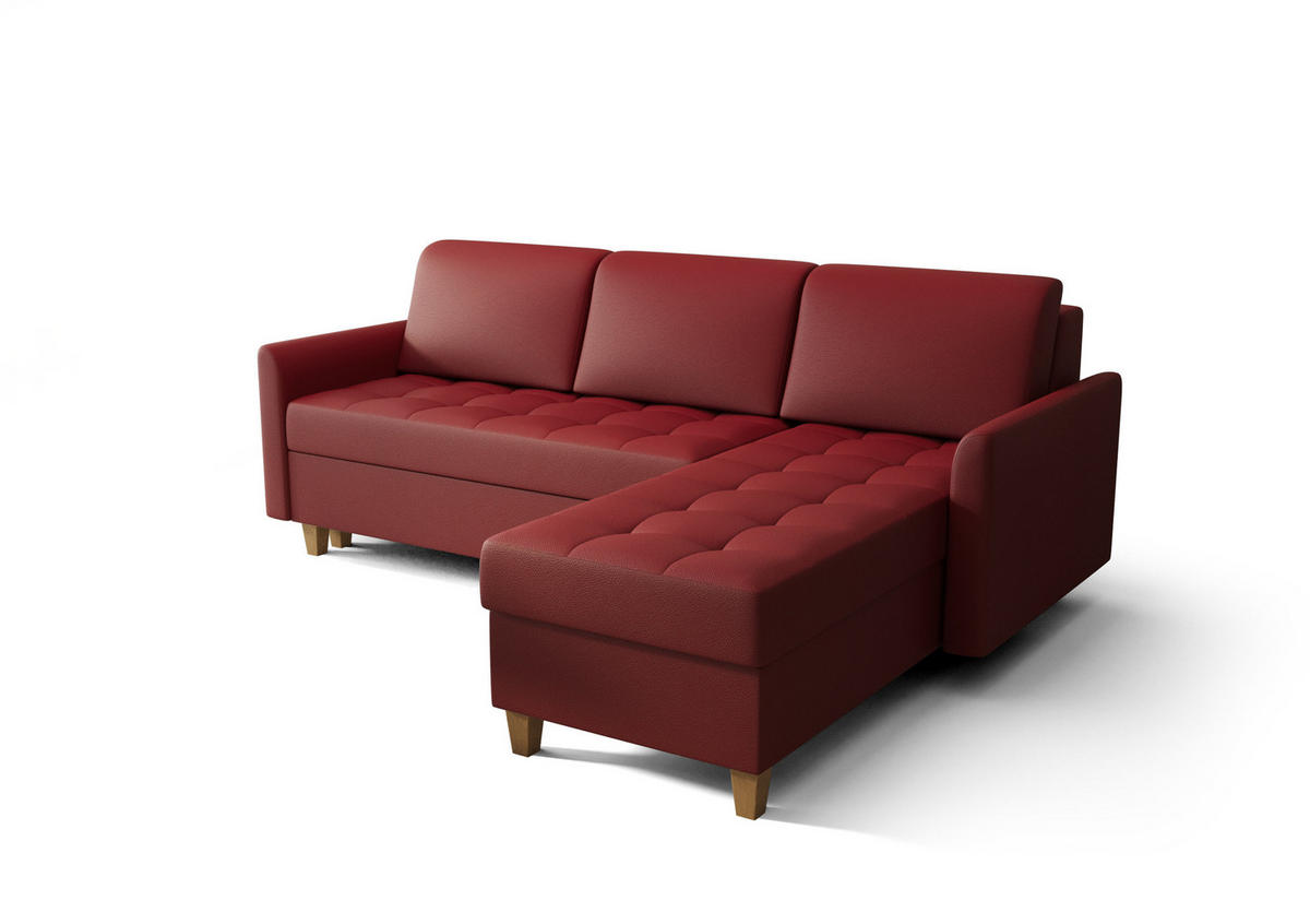ECKSOFA KONGO RBN08, Eckcouch in L-Form mit Schlaffunktion, Farbe: Rot, Kunstleder, Ottomane Rechts - Rot, Textil (240/180cm) - O-Sofa