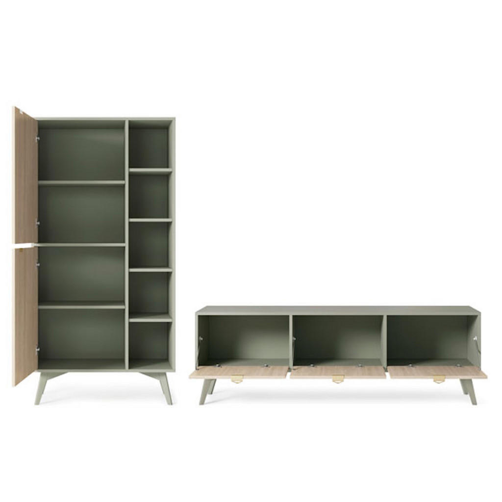 Thumbnail - Feldmann-Wohnen Wohnzimmer-Set, Grün, Holz, 7 Fächer, 238x160x38 cm, Wohnzimmer, Wohnwände, Lowboards, Lowboards stehend