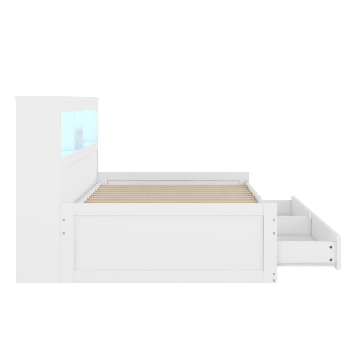 POLSTERBETT aus Spanplatte 90x200 cm in Weiß mit LED-Beleuchtung & USB-Ladefunktion - Weiß, Holzwerkstoff (90/200cm) - Modfu