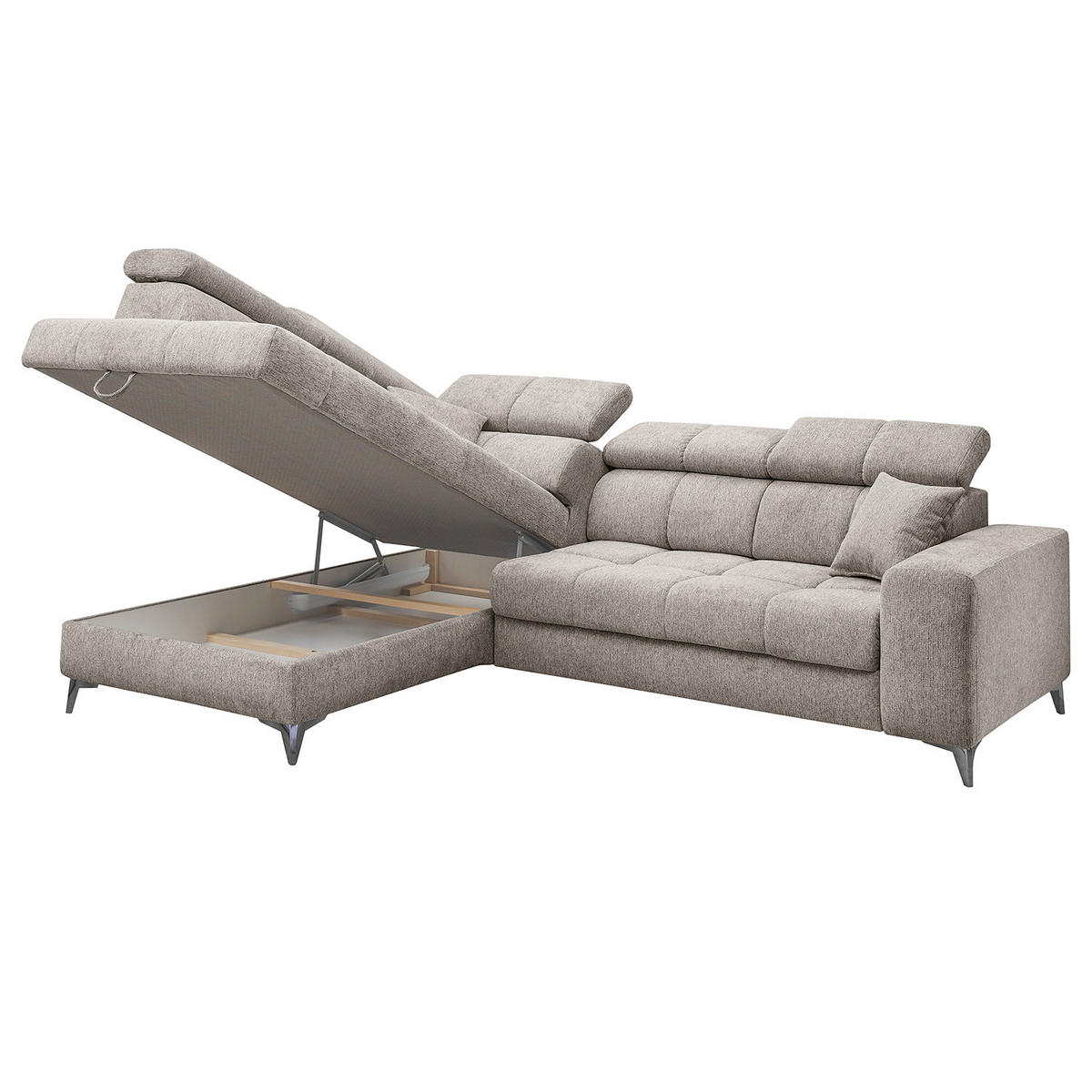 ECKSOFA mit Schlaffunktion - Webstoff - Taupe/Schwarz, Kunststoff/Textil (282/198cm) - home24