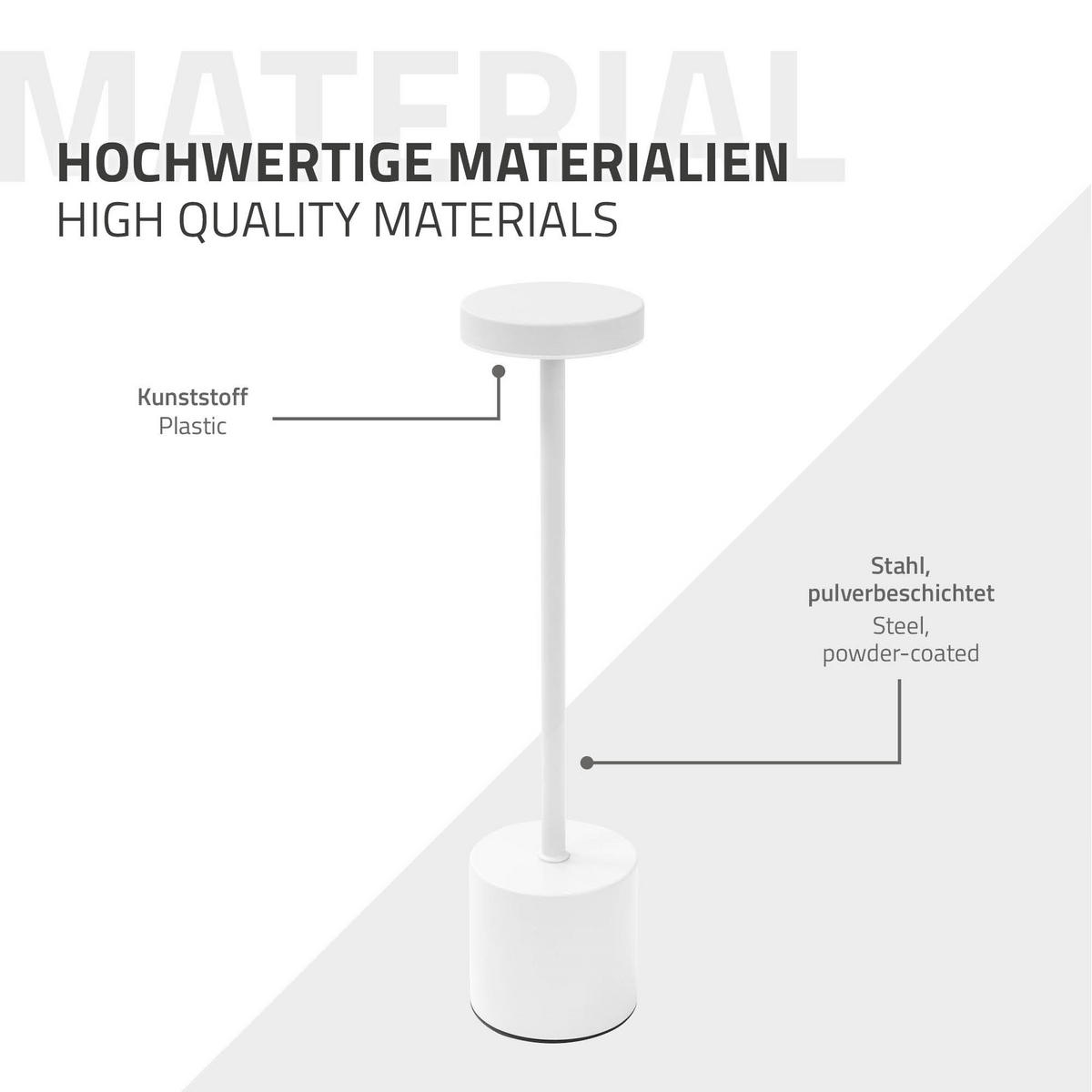 LED TISCHLAMPE kabellos Touch Weiß Ø8x34,5cm 3 Lichtfarben Dimmbar - Weiß, Kunststoff (8/8/34.5cm) - ML-DESIGN