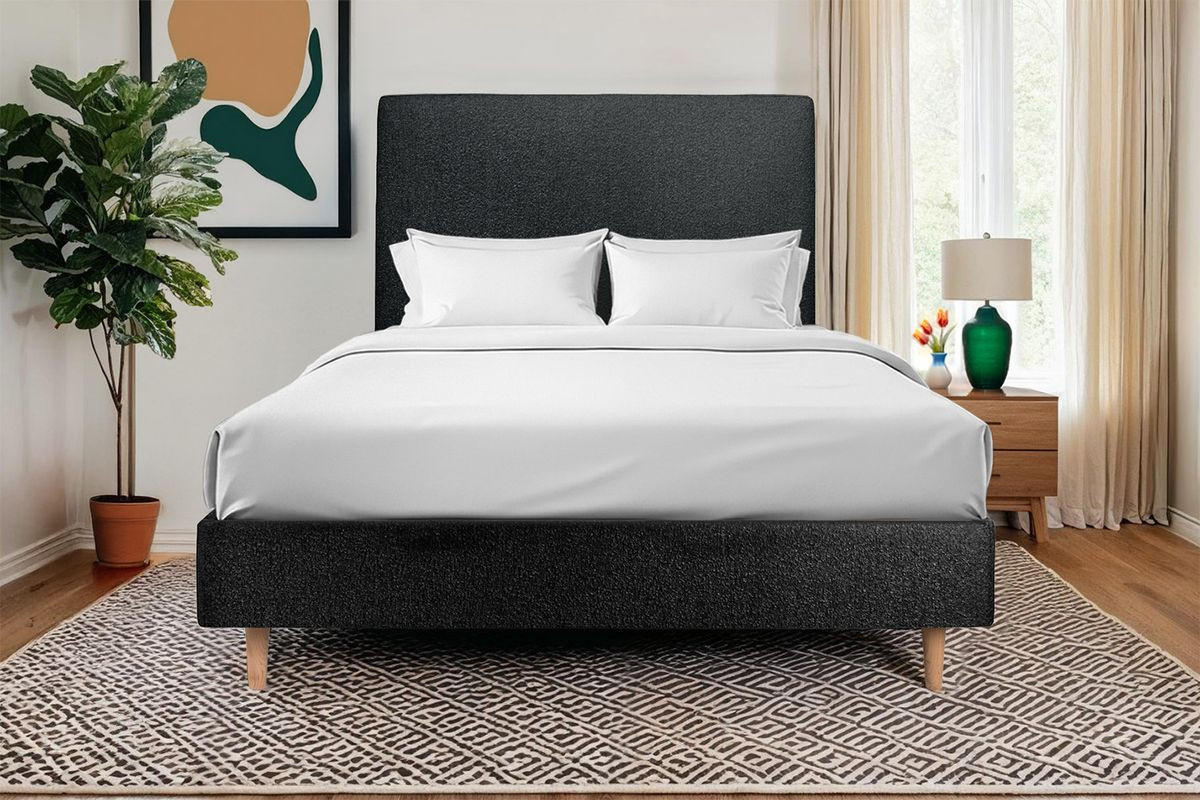 KOPFTEIL gepolstertes – schwarzer Bouclé-Stoff - 200 cm - Beige/Schwarz, Karton/Holz (200/120/10cm) - Sommeil de Plomb