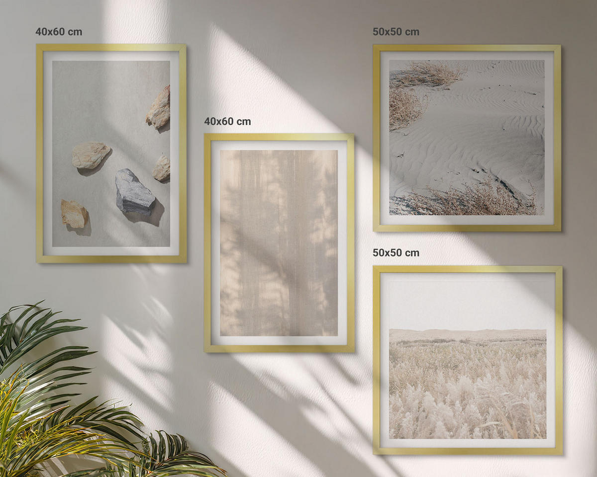 WANDBILDER 4er Set - 50x50 cm & 40x60 cm Goldrahmen - Boho-Naturtexturen - Goldfarben, Kunststoff (50/50cm) - ArtPrintCave