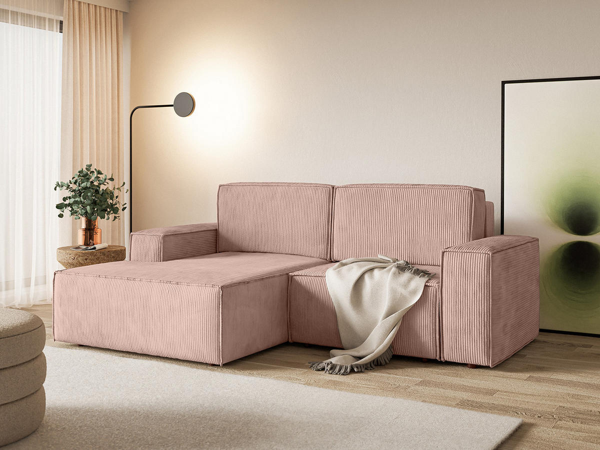 ECKSOFA KOKKO MINI mit Schlaffunktion, Rose - Pink, Textil (240/167cm) - Fedve
