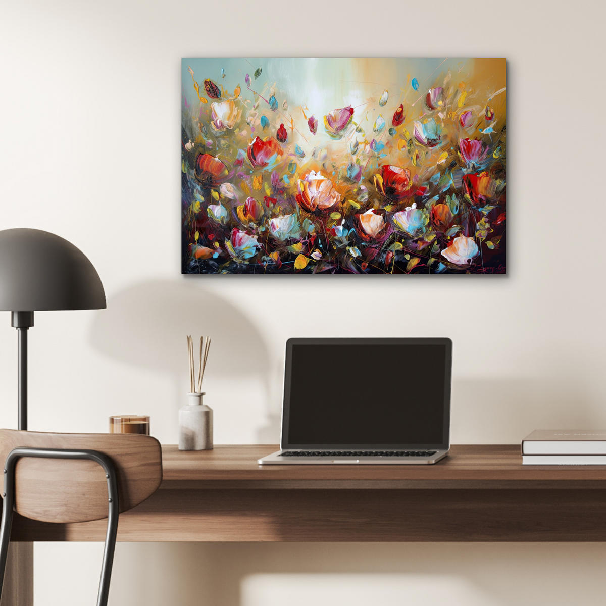 METALLBILD Blumen - Kunst - Natur - Ölgemälde 60x40 cm - Multicolor, Metall (60/40cm) - MuchoWow