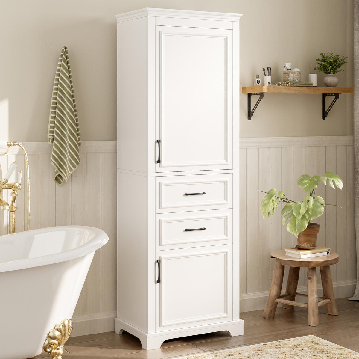BADEZIMMER-HOCHSCHRANK 60x40x180 cm Weiß aus Holzwerkstoff mit Schränken & Schubladen - Weiß, Holzwerkstoff (60/180/40cm) - Modfu