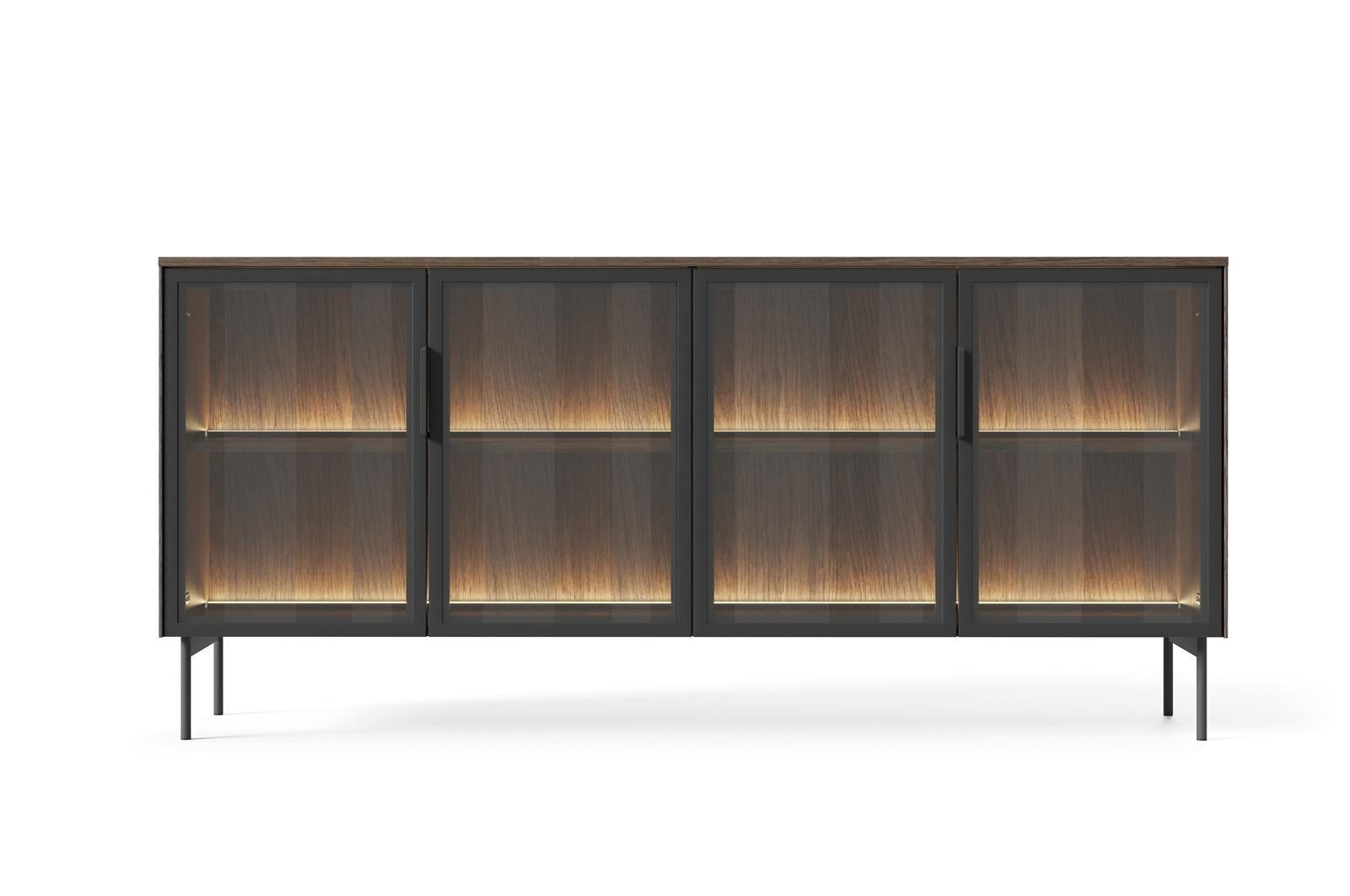KOMMODE Ilumi Eiche Dunin, Viertürig - Eichefarben/Schwarz, Holzwerkstoff/Metall (181/83/39cm) - Bettso