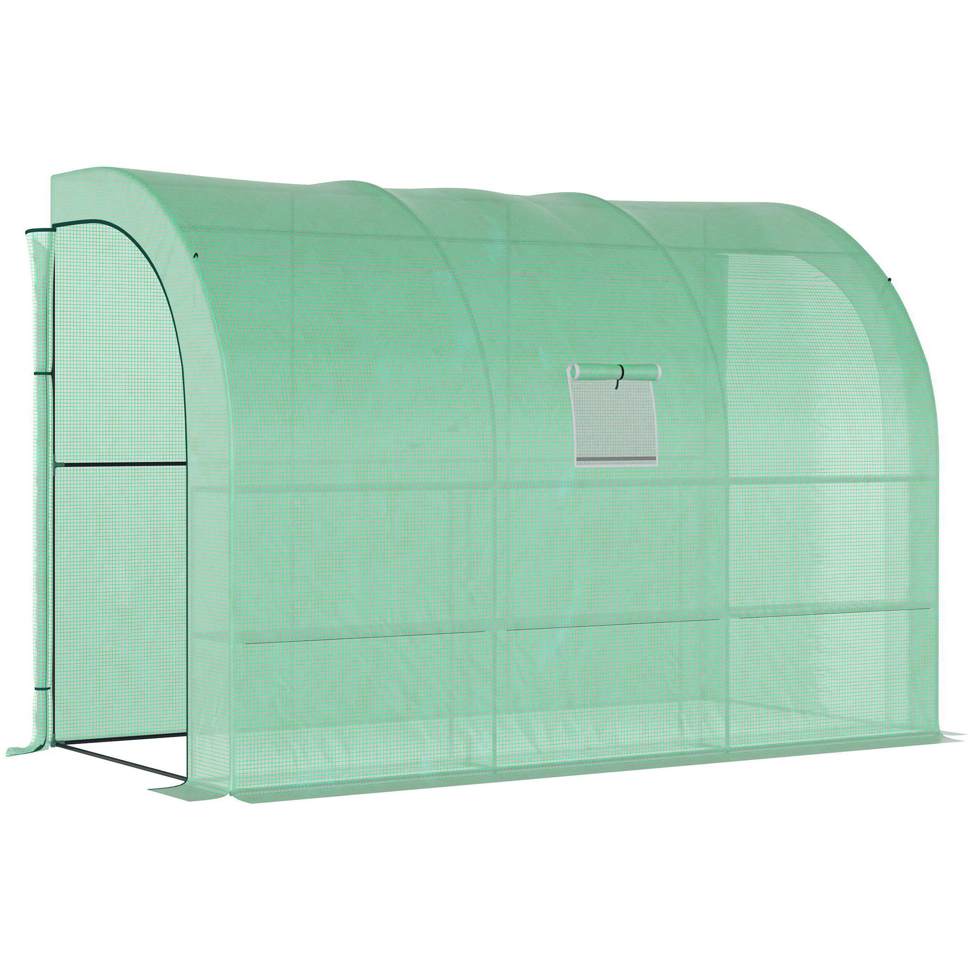 Modfu FÓLIOVNÍK z plastu 300x150x213 cm zelený s regály, oknem a dveřmi na zip