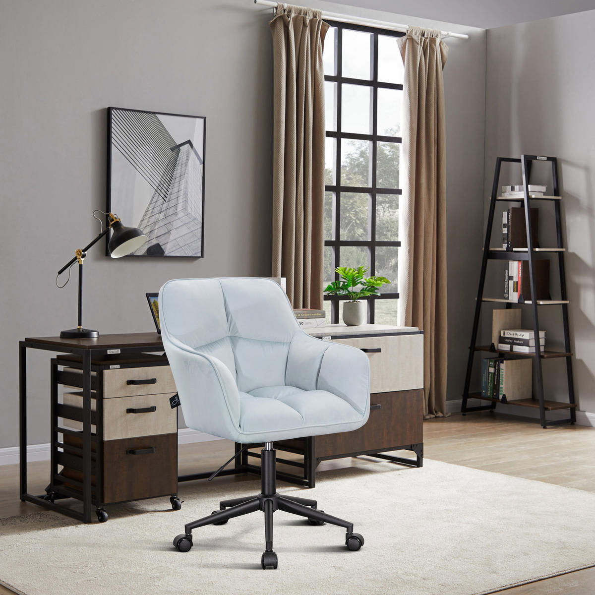 SCHREIBTISCHSTUHL JERRY Samt Hellblau - Hellblau, Textil (59/96/59cm) - SVITA