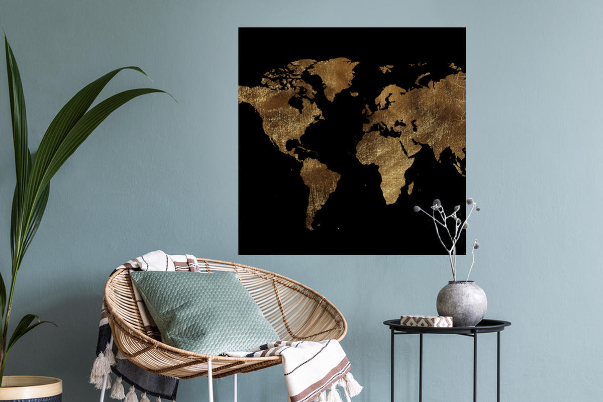 WANDTATTOO Weltkarte - Gold - Luxus - Erde - Schwarz 50x50 cm - Goldfarben, Kunststoff (50/50/0.1cm) - MuchoWow