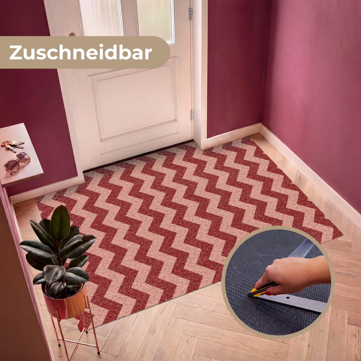 FUSSMATTE Zickzack - Streifen - Muster - Rot Schmutzfänger 180x120 cm - Bordeaux, Kunststoff (180/120cm) - MuchoWow