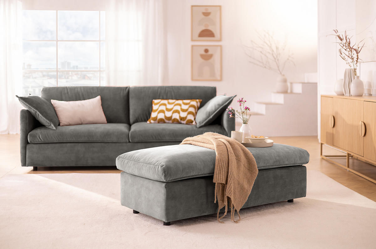 POLSTERHOCKER - Schwarz/Grau, Kunststoff/Textil (131/44/61cm) - home24