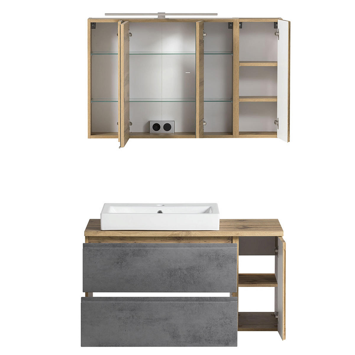 BADMÖBEL-SET 5-TLG. Vasto-03 - Grau, Holzwerkstoff (265/200/47cm) - Lomado