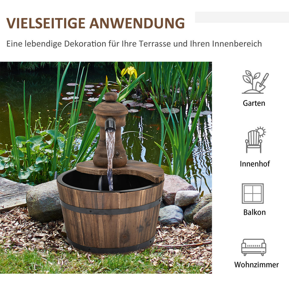 GARTENBRUNNEN, Tannenholz, Metall, Natur - Naturfarben, Holz/Metall (27/27/37cm) - Outsunny