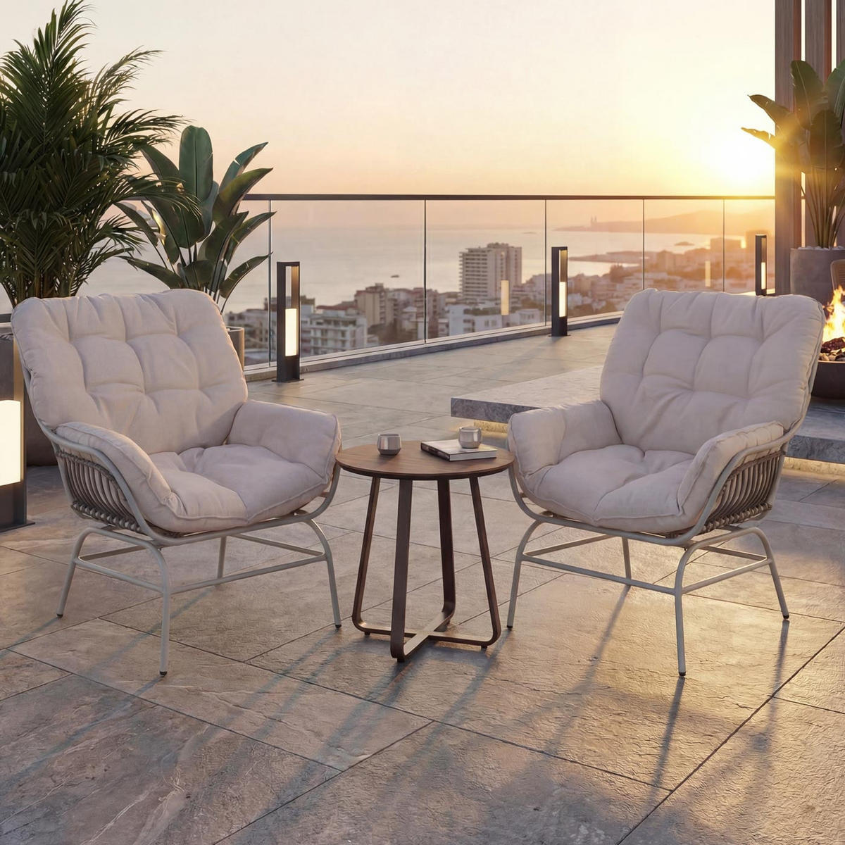 VRTNI STOL Svetlo siva, bež - bež/svetlo siva, leseni material (77/80/80cm) - MCW