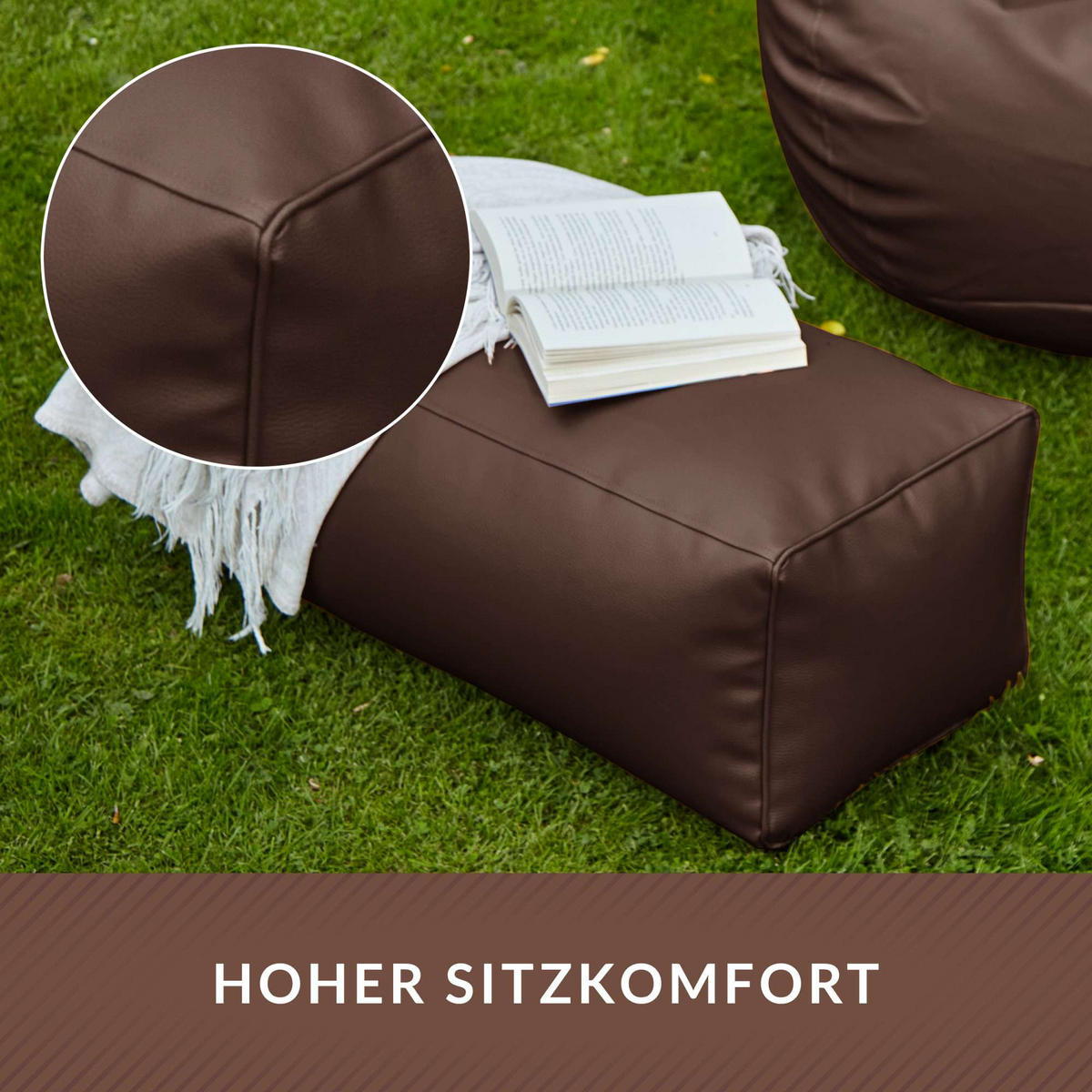 SITZSACK-HOCKER 70x33x28cm - KUNSTLEDER - Dunkelbraun, Textil (33/28/28cm) - Green Bean