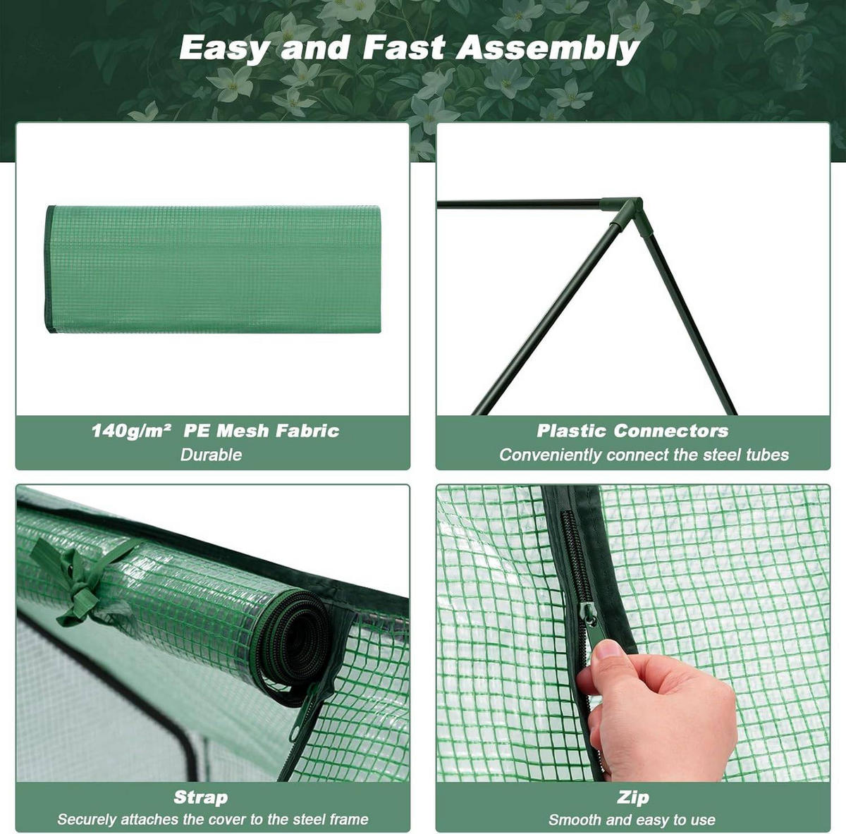 FOLIENGEWÄCHSHAUS Frühbeet, Gewächshaus Balkon, 180x90x90cm - Grün, Textil/Metall (180/90/90cm) - Woltu