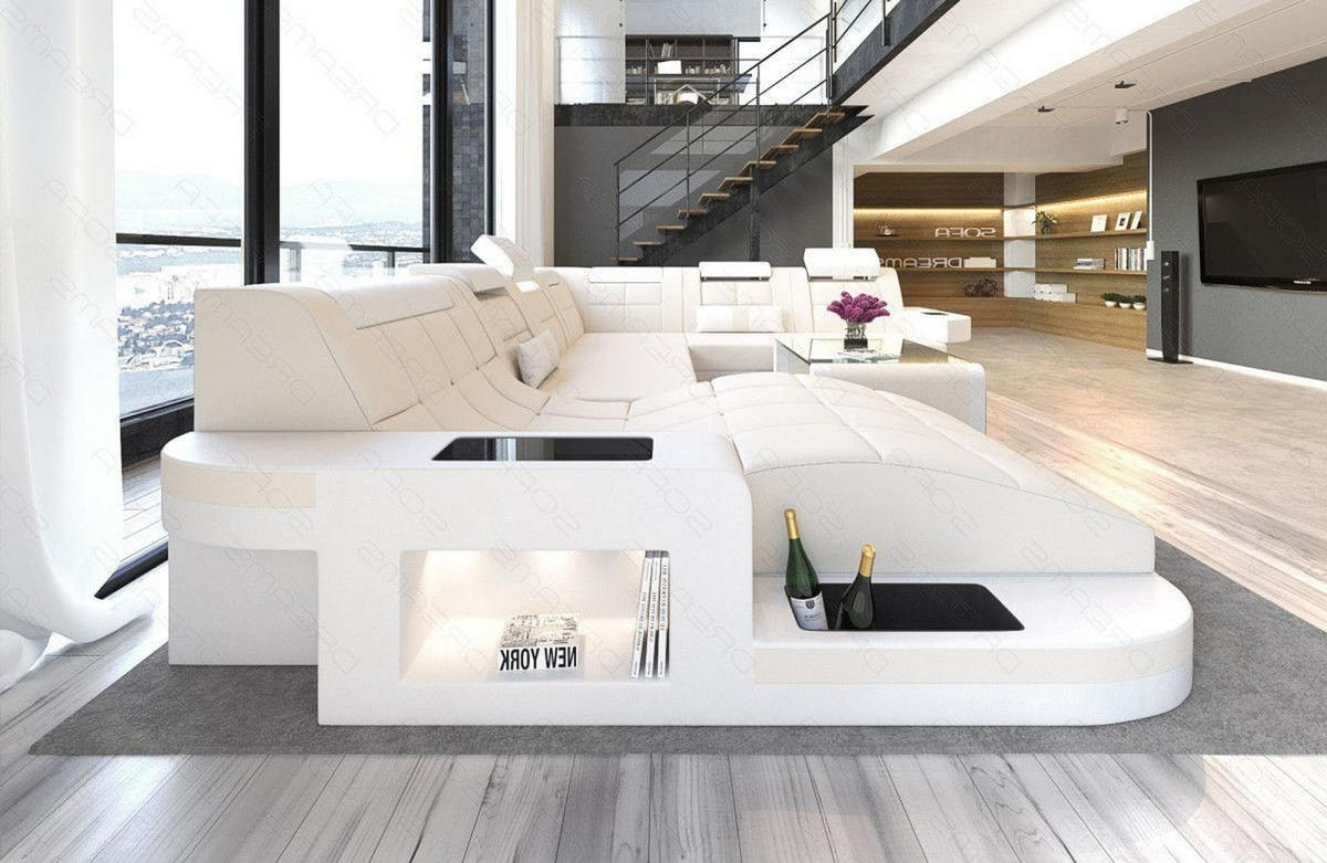 WOHNLANDSCHAFT Wave Elfenbein Weiß Mikrofaserstoff - Creme, Kunststoff (379/80/274cm)