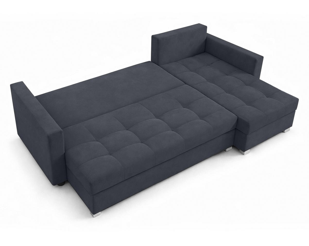 ECKSOFA Universelle L Form Elif Dunkelgrau 220/140/85 cm stilvolle mit Schlaffunktion - Dunkelgrau/Silberfarben, Kunststoff/Textil (220/140cm) - AX Living