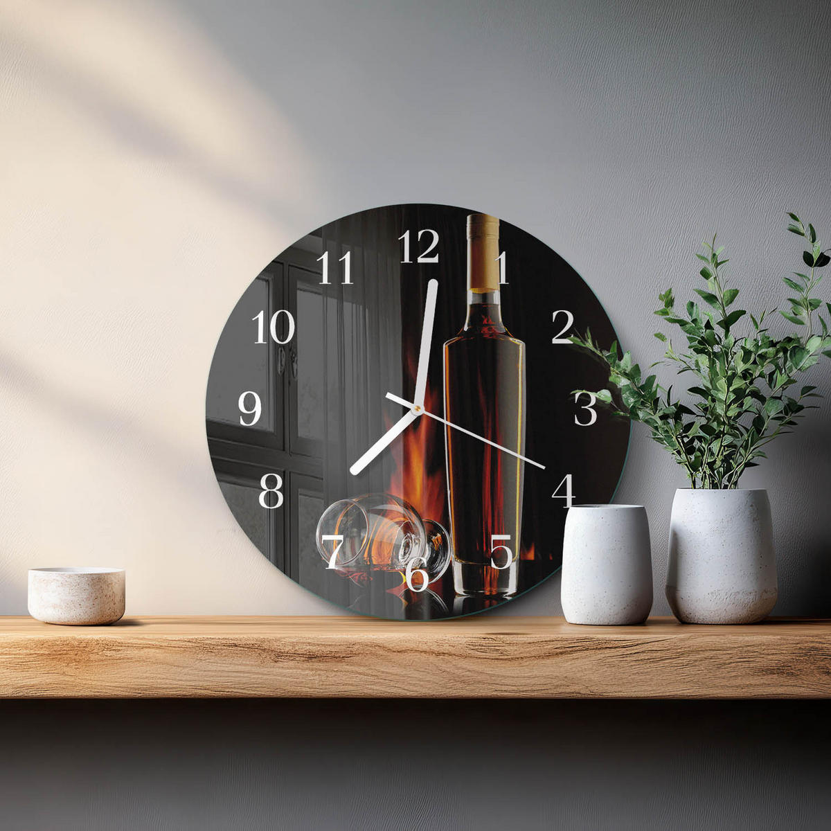 WANDUHR fi30 cm - Alkohol - Schwarz, Glas (30/30/0.4cm) - TULUP