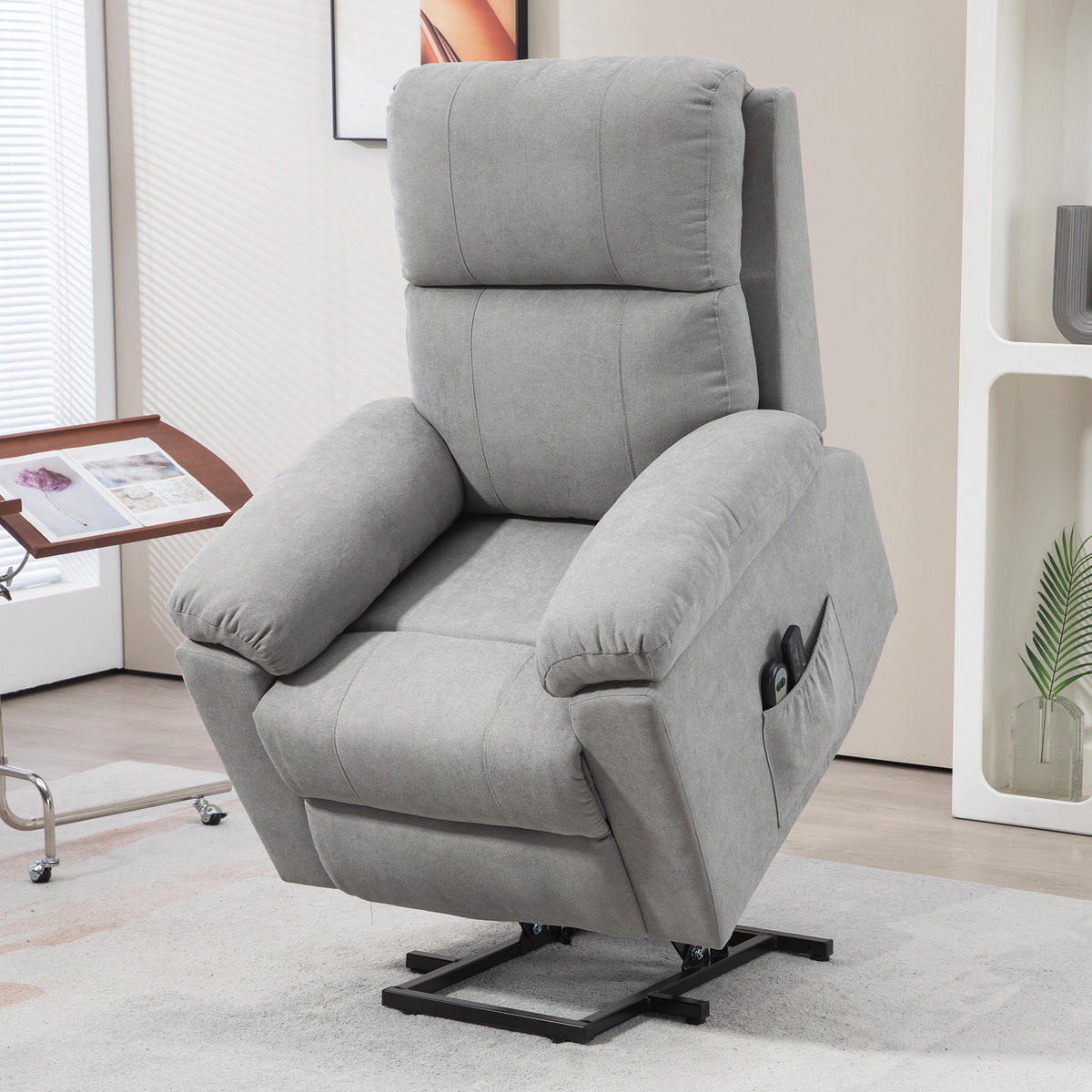 FERNSEHSESSEL mit Aufstehhilfe Elektrisch Relaxsessel mit Liegefunktion Hellgrau - Hellgrau/Schwarz, Textil/Metall (99/103/89cm) - HOMCOM
