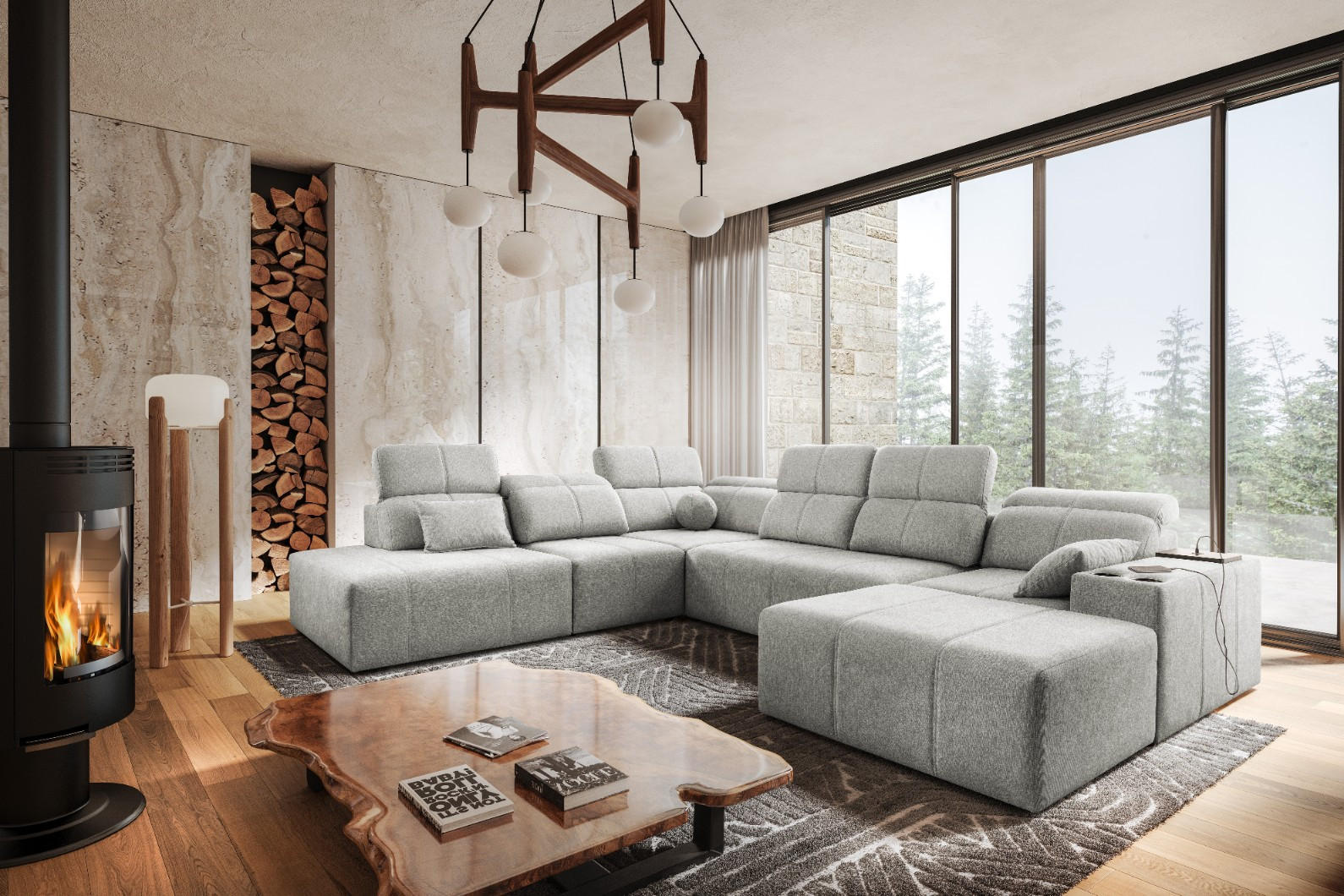 ECKSOFA Multifunktional Mindy X Stoff Verita Hellgrau Rechts - Hellgrau, Holz (359/300cm) - Kaiser Möbel