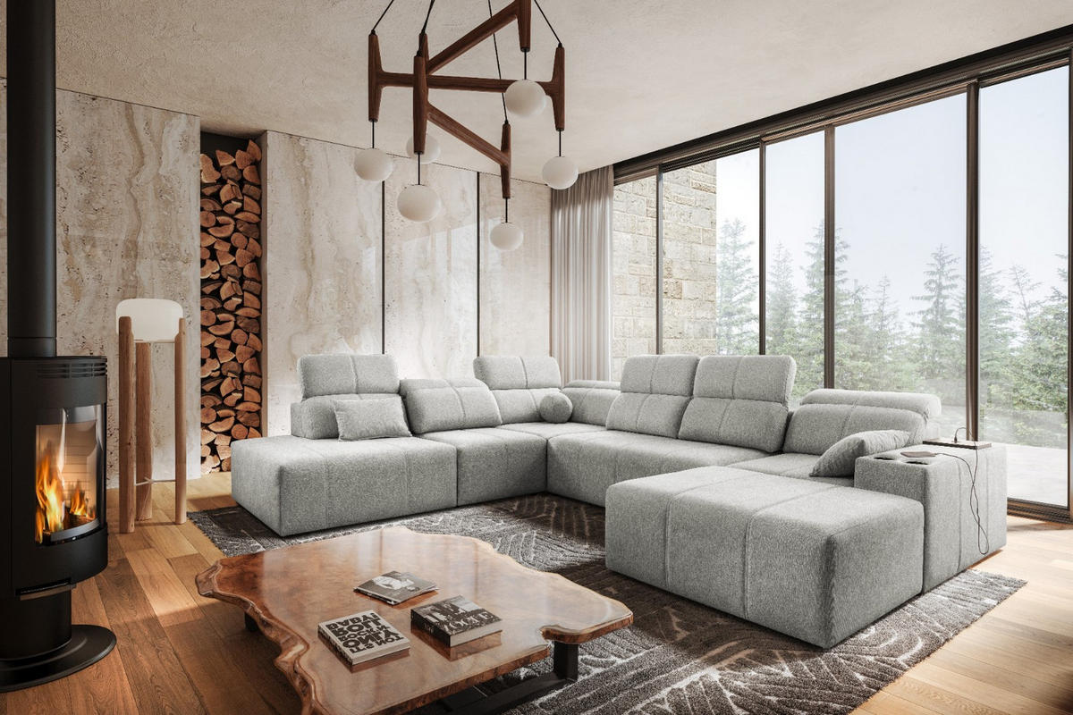 ECKSOFA Multifunktional Mindy X Stoff Verita Hellgrau Rechts - Hellgrau, Holz (359/300cm) - Kaiser Möbel