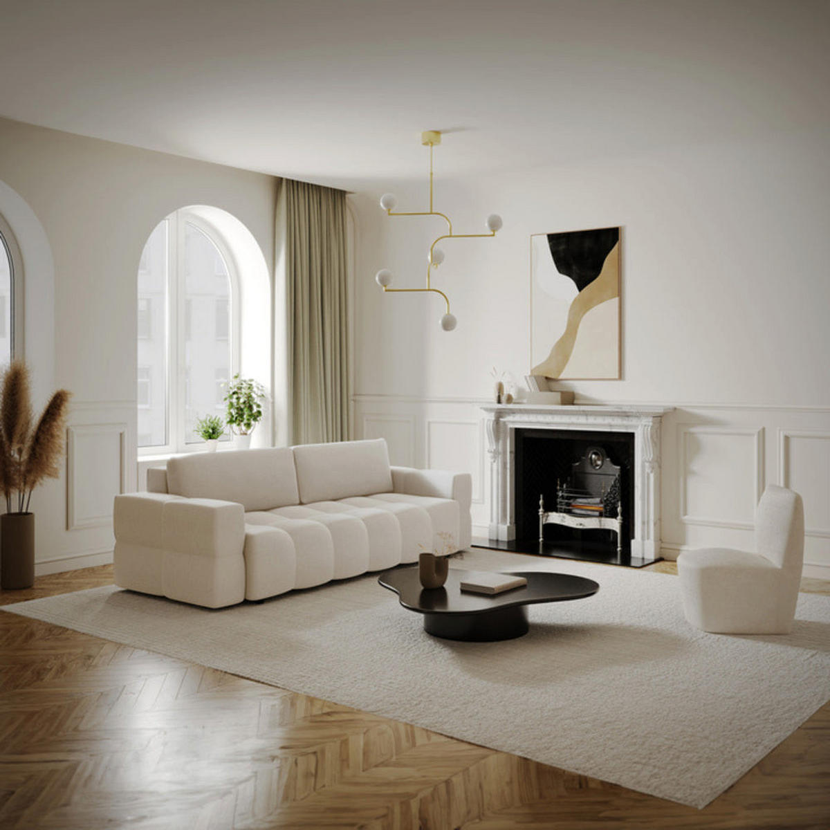 SCHLAFSOFA 4-SITZER Mit Stauraum Nussbaum Stoff creme - Creme, Textil (247/90/102cm) - Sia Home