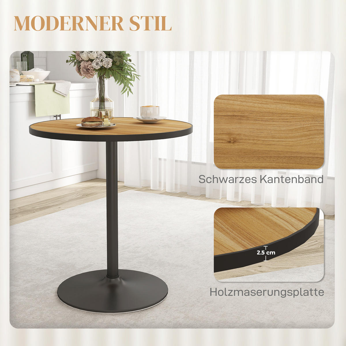 ESSGRUPPE 3er Set MDF Eiche - Eichefarben, Holz (70/70/76cm) - HOMCOM
