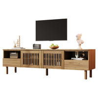 TV komoda 180/40/51 cm s rešetkastim vratima i ladicama u izgledu drva - prirodne boje/boje oraha, drvni materijal (180/51/40cm) - CHICFURN