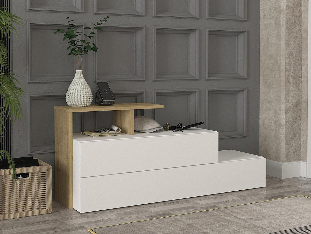 SCHUHSCHRANK - 129.8 cm x 36.8 cm - holz - naturfarben hell, weiß Davista - Weiß, Holz (129.8/55.1/36.8cm) - Vente-Unique
