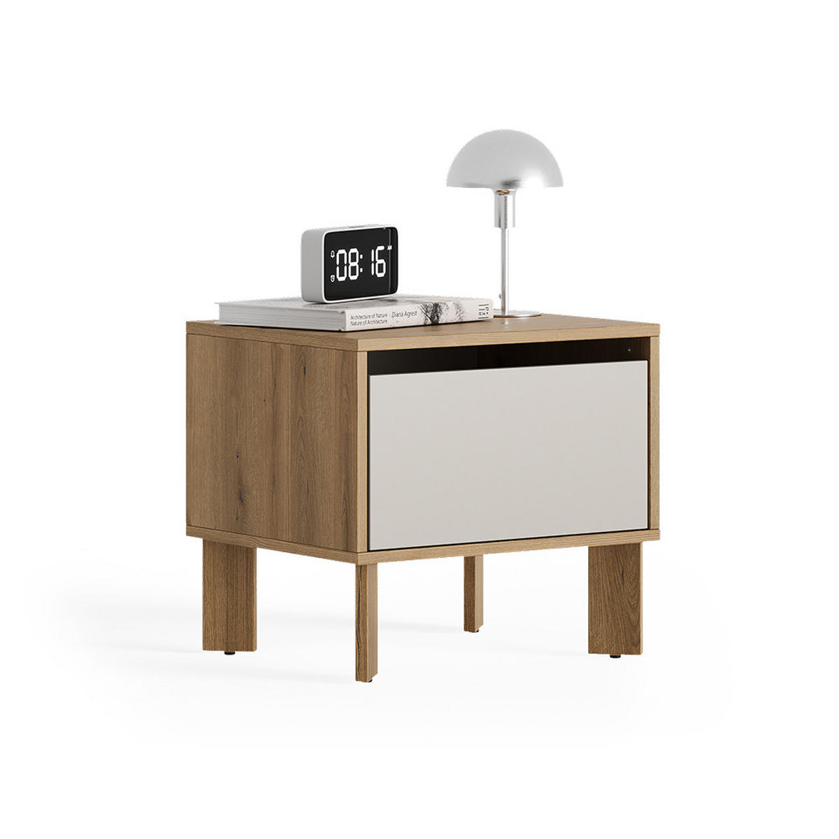 NACHTTISCH Monti, Eiche Evoke/Cashmere, 48.2 x 44 cm mit Schublade - Kaschmir/Eiche Artisan, Holzwerkstoff (48.2/44/40cm) - Vicco