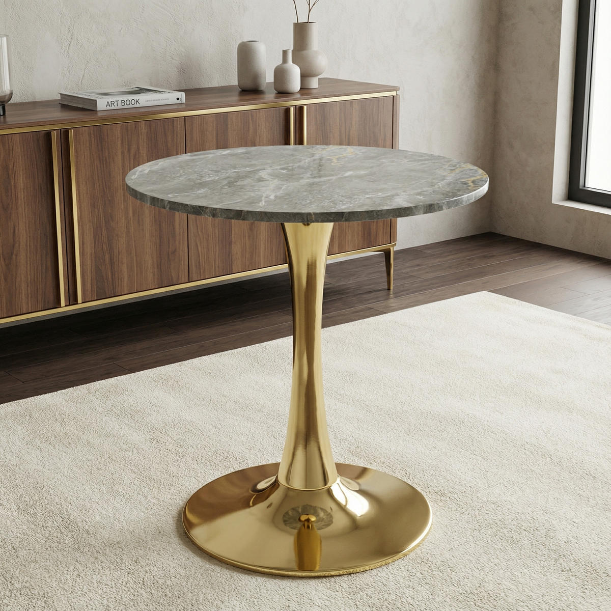 ESSTISCH Ø 70 cm Runder Marmor-Optik - Grau, Keramik (70/70/72cm) - Urban Meuble