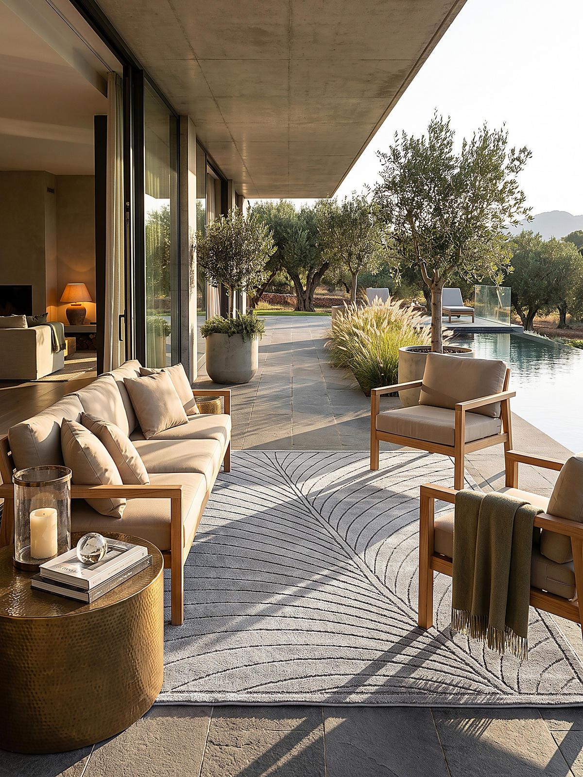 TEPPICH Outdoor, Fußbodenheizung-geeignet, mit Blattmotiv, aus Polypropylen, ENGADIN in Silbergrau, 140 x 200 cm - Grau, Textil (140/200cm) - KADIMA DESIGN