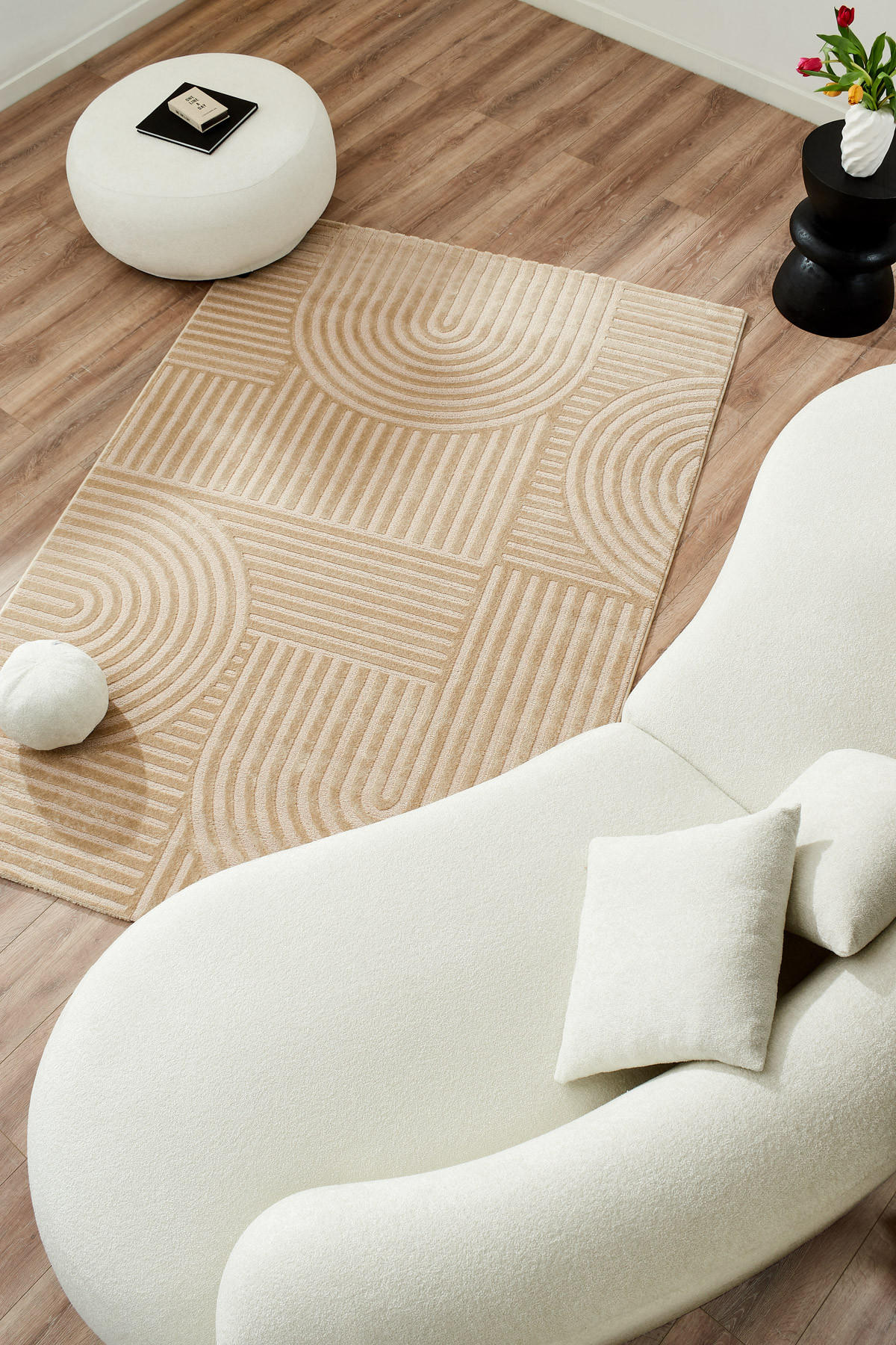 TEPPICH mit Bogenmuster in Beige Bianca 80x150 cm - Beige, Textil (80/150cm) - Nazar Rugs