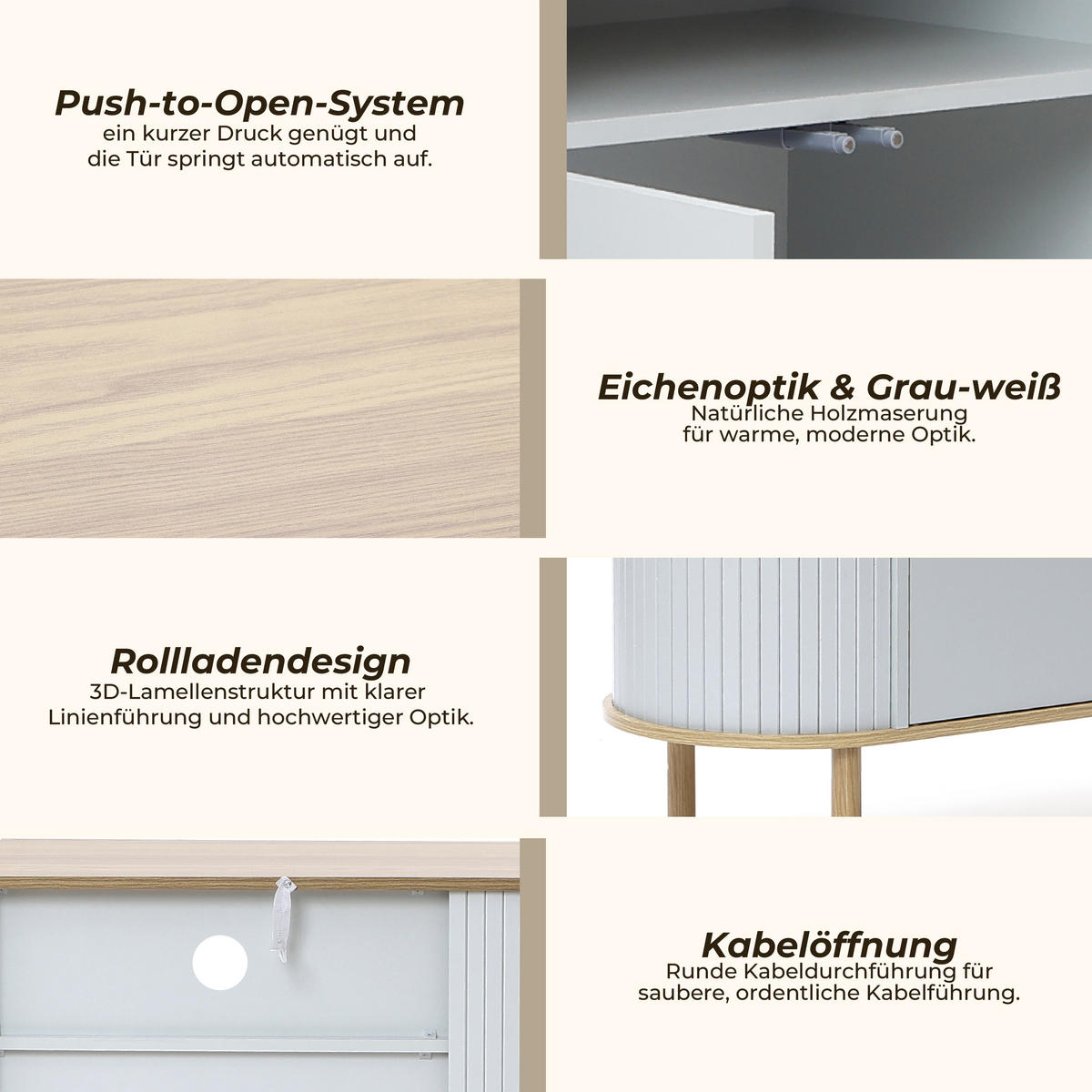 KOMMODE Modern mit 2 Türen, Holz | B80 x T40 x H76,5 cm - Grau, Holz (80/76.5/40cm) - Hometopia