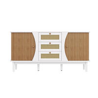 SIDEBOARD in Weiß & Holz-Optik Rattankommode mit 3 Schubladen & Bogen-Design - Weiß, Holzwerkstoff (140.5/76/40cm) - Urban Meuble