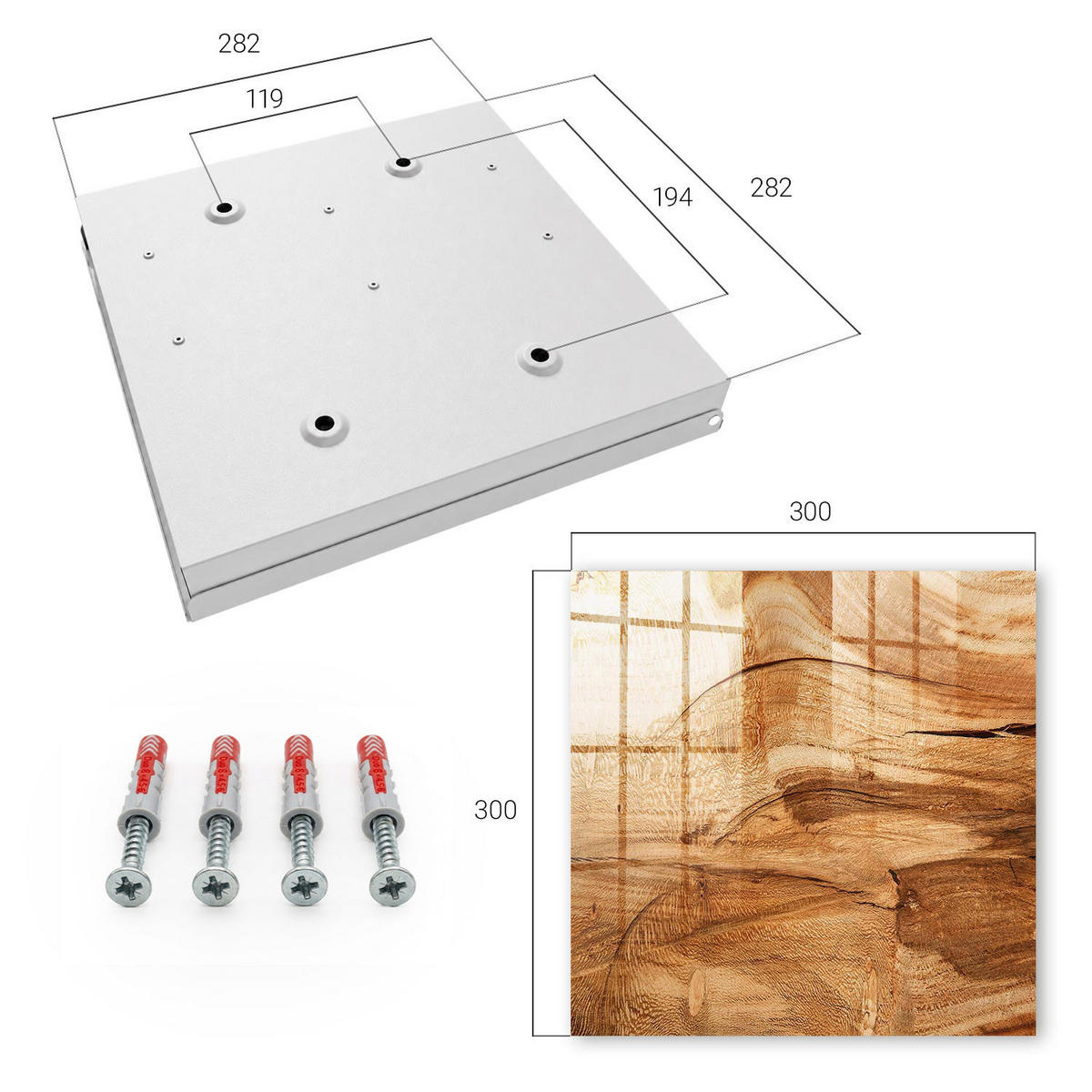 SCHLÜSSELBOX Weiß 30x30 cm – Türöffnung nach rechts - Holzstruktur - Braun, Metall (30/30/5cm) - TULUP