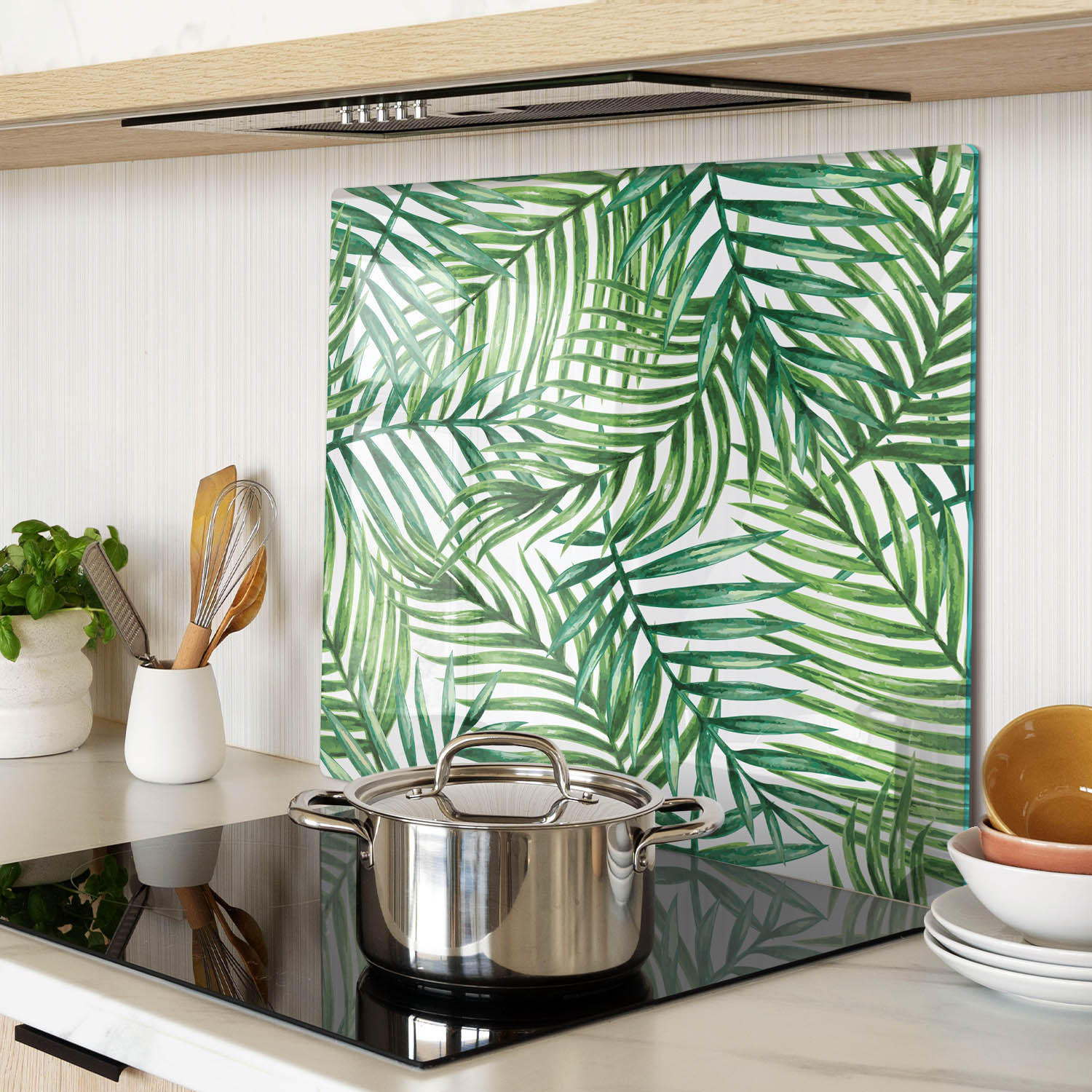 GLASPLATTE 60x52 cm Palmblätter - Grün, Glas (60/0.4/52cm) - TULUP