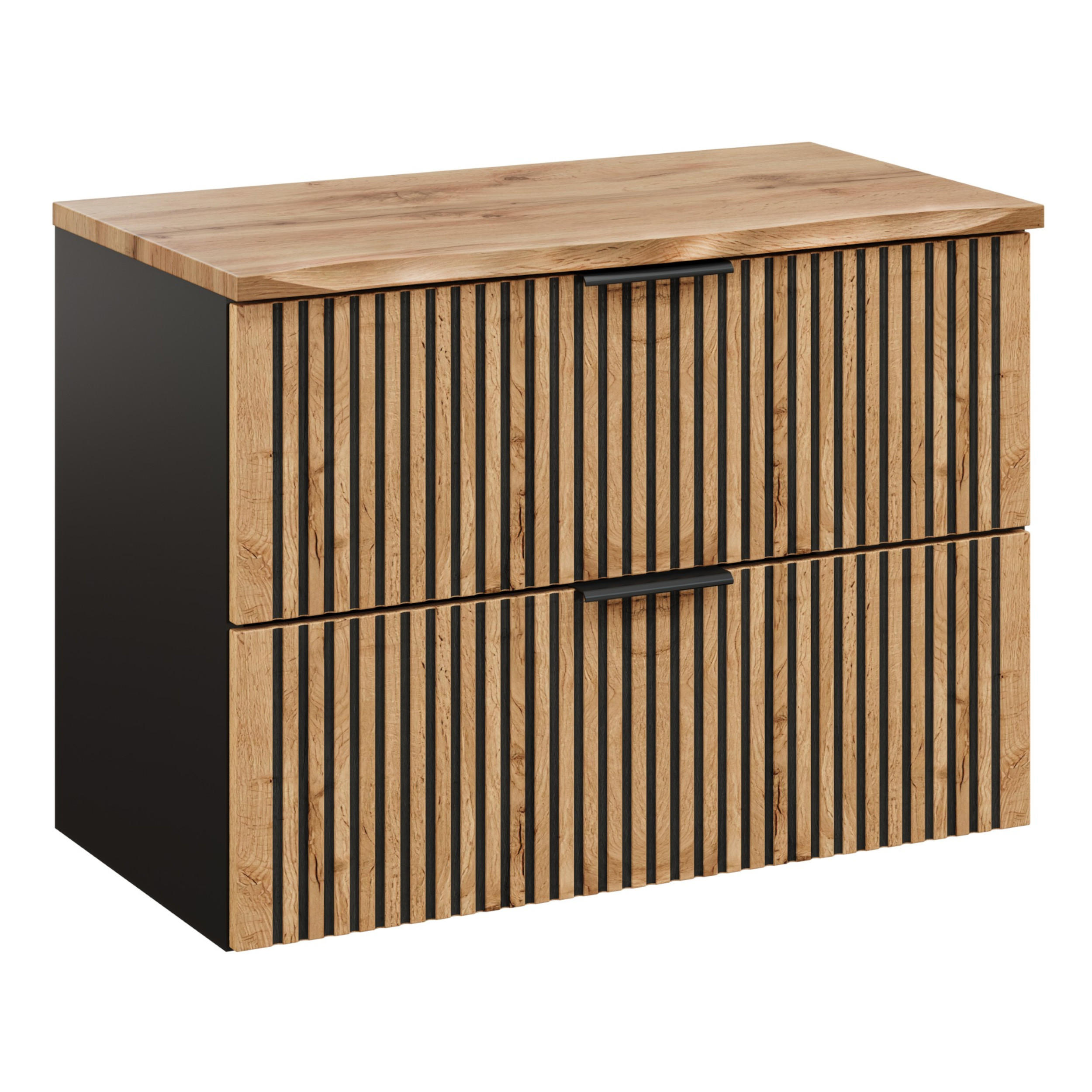 WASCHBECKENUNTERSCHRANK TILO SET2 Profilierte Fronten Schwarz Eiche - Eichefarben/Schwarz, Glas/Holzwerkstoff (80/60/46cm) - Komodee