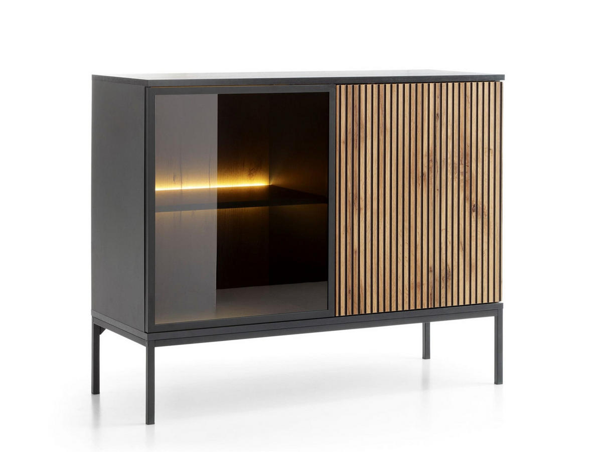 KOMMODE - Sentino S104 LED - Schwarz, Holzwerkstoff/Metall (104/83/39cm) - Möblo