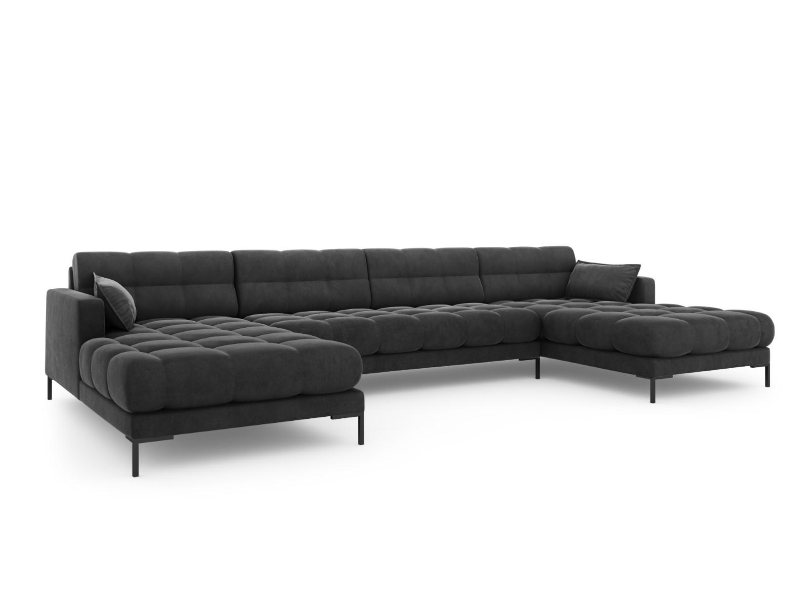 PANORAMASOFA Mamaia aus Samt dunkelgrau 6 Sitzplätze - Dunkelgrau, Textil (185/75/383cm) - Micadoni