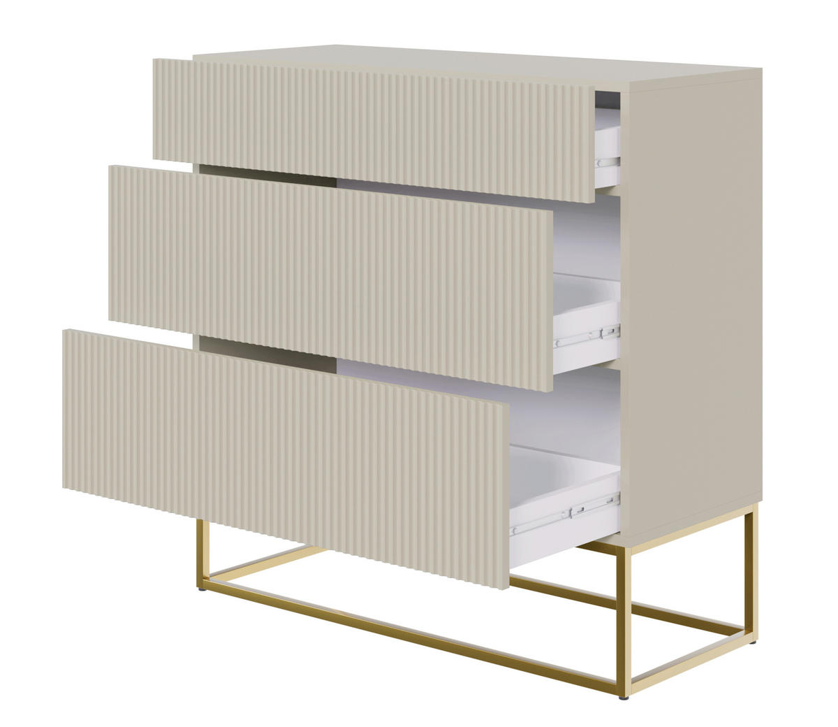 KOMMODE Veldio Greige mit 3 Schubladen 90 cm - Taupe/Goldfarben, Holzwerkstoff/Metall (90/90/38cm) - Selsey