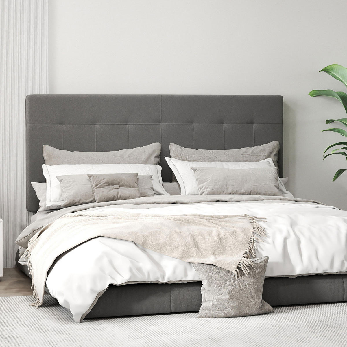 KOPFTEIL DE-10862 3-fach höhenverstellbar 106-126 cm Samtoptik Grau - Grau, Metall (10/126/140cm) - ComfortXL