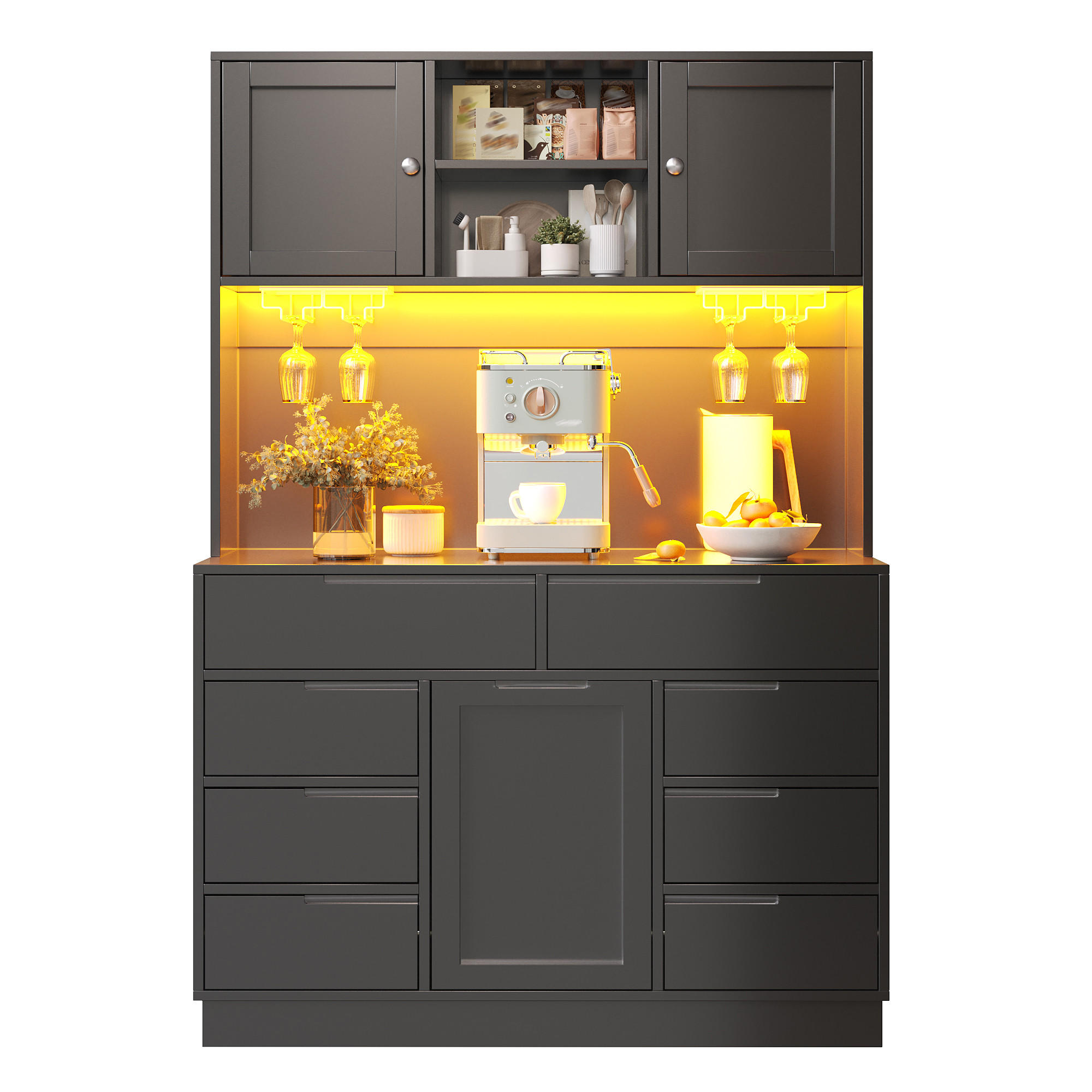 HOCHSCHRANK LED 120x40x183.5Cm 8 Schubladen Schwarz - Schwarz, Holzwerkstoff (120/183.5/40cm) - FLIEKS