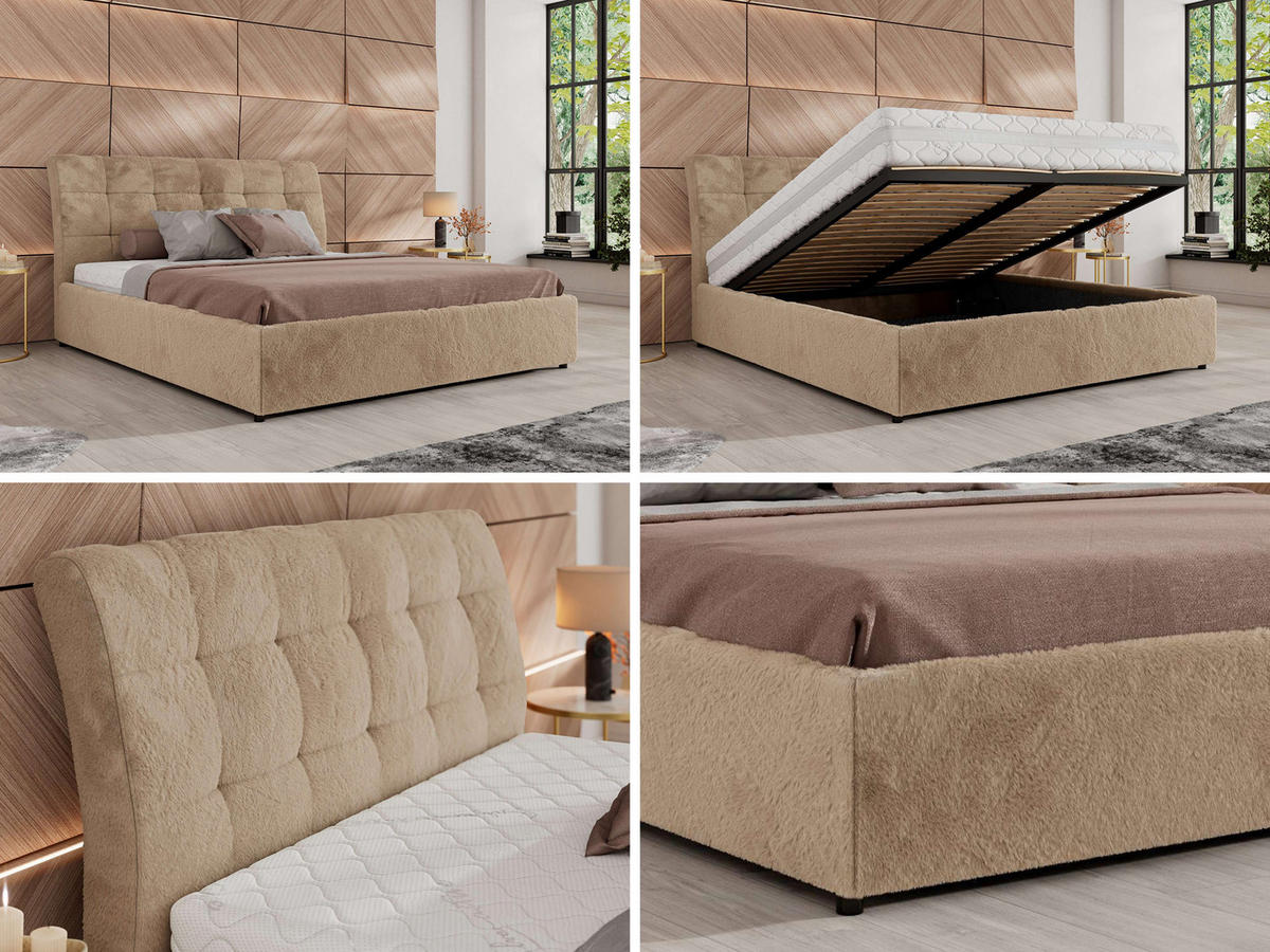 POLSTERBETT GALA CLASSIC 200/200 - Beige Plüsch - Schaum-Matratze - Beige, Textil (200/200cm) - MKS