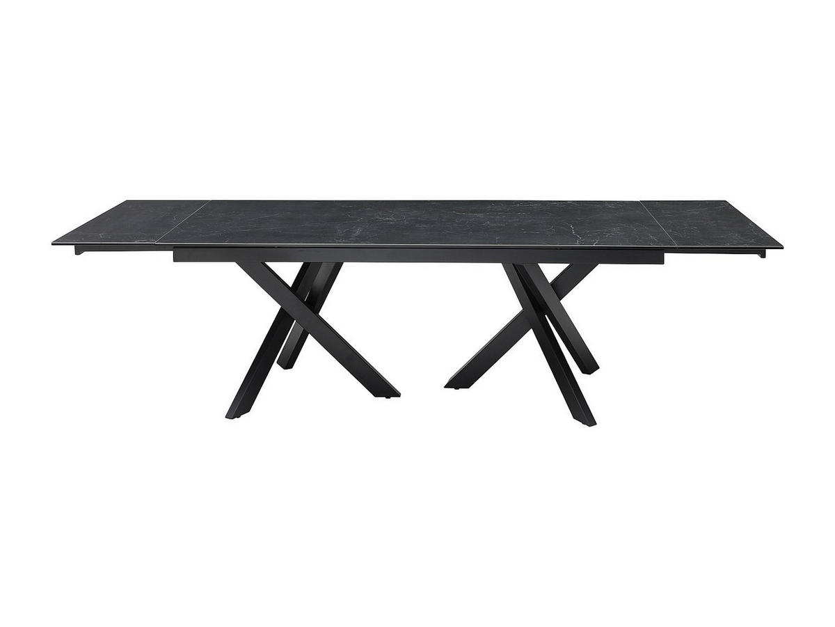 ESSTISCH ausziehbar - 8 bis 12 Personen - Sicherheitsglas & Keramik - Marmor-Optik Schwarz - MARISO - Schwarz, Glas (100/280/76cm) - Vente-Unique