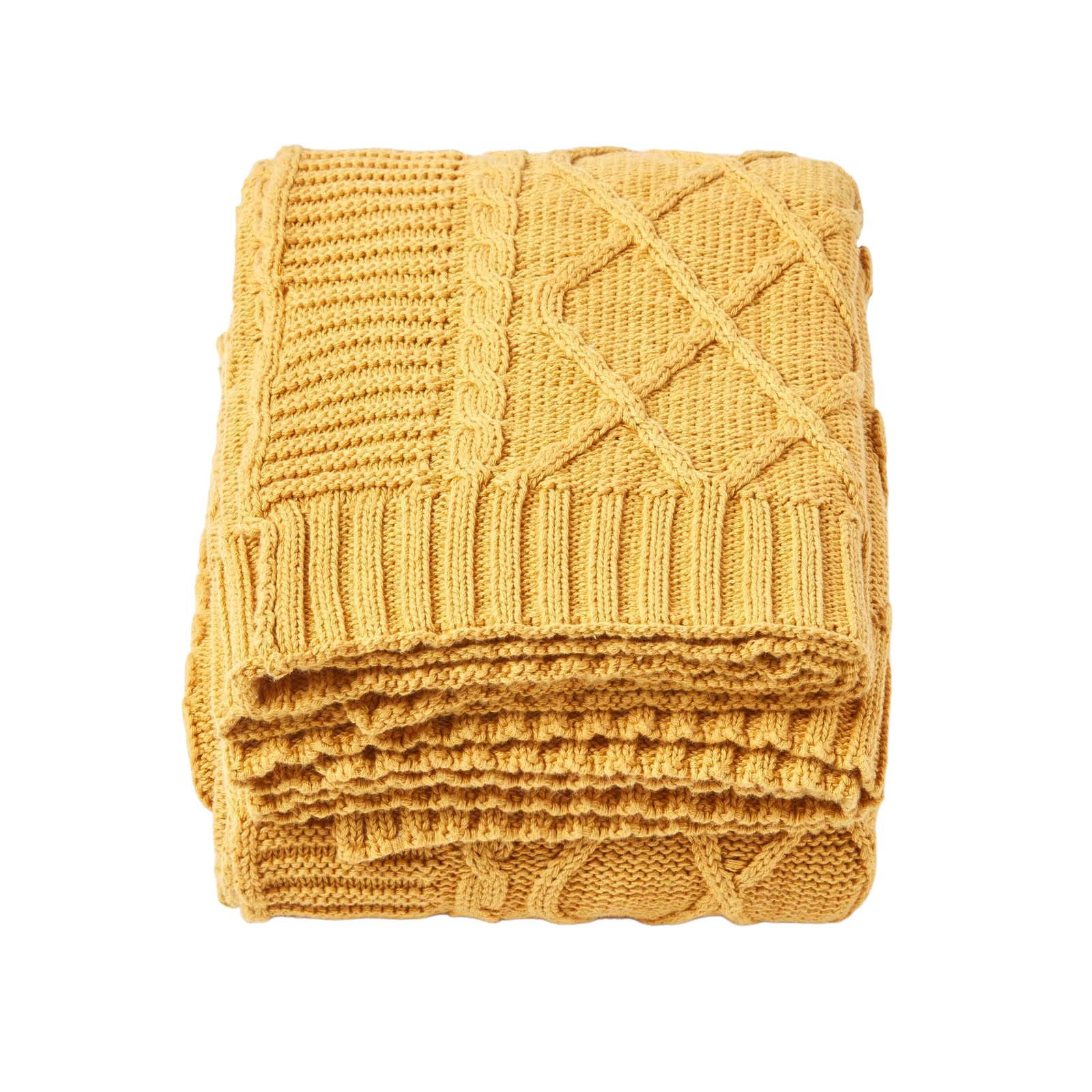 STRICKDECKE 150/200 cm, Baumwolle mit Rautenmuster - Dunkelgelb, Textil (150/200cm) - Homescapes