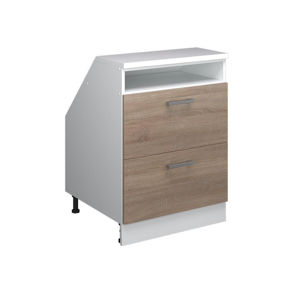KÖKSSKÅP FÖR SLUTTANDE TAK R-Line Sonoma 60 cm med 2 lådor, skåpstomme 60 cm djup Sonoma ek, Vit 83.8/60/60 cm