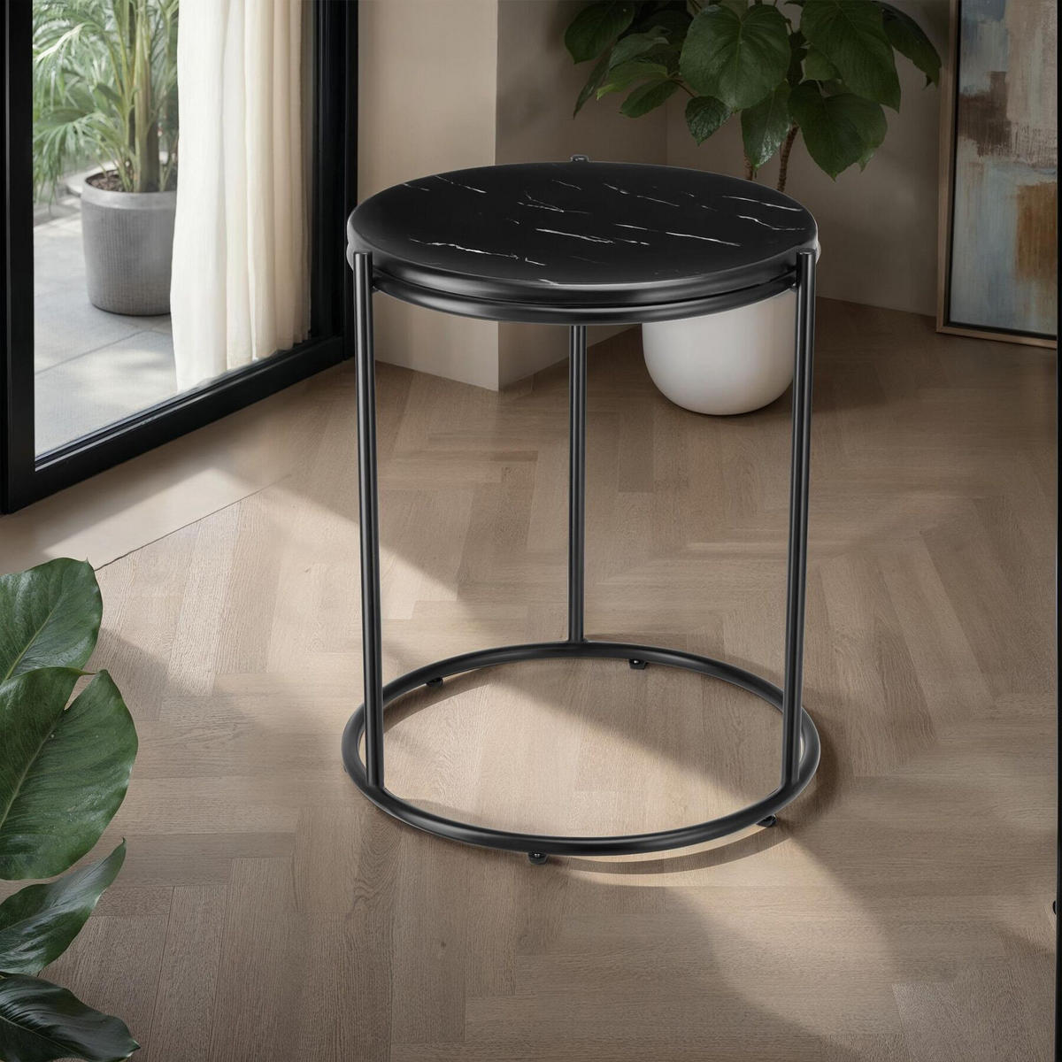BEISTELLTISCH Ellsa,43 x 43 x 50,5 cm,schwarz/schwarz - Schwarz, Stein (43/43/50.5cm) - tectake